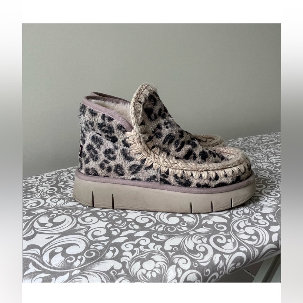 MOU Leopard Print Bounce Fleece Lined Ankle Boots - Picture 1 of 9